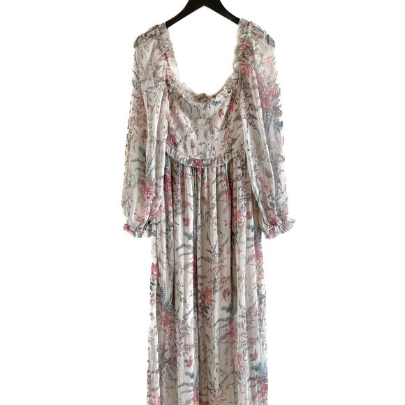 Zimmermann Ivory Floral Print Gathered Maxi Silk Dress - Picture 1 of 8